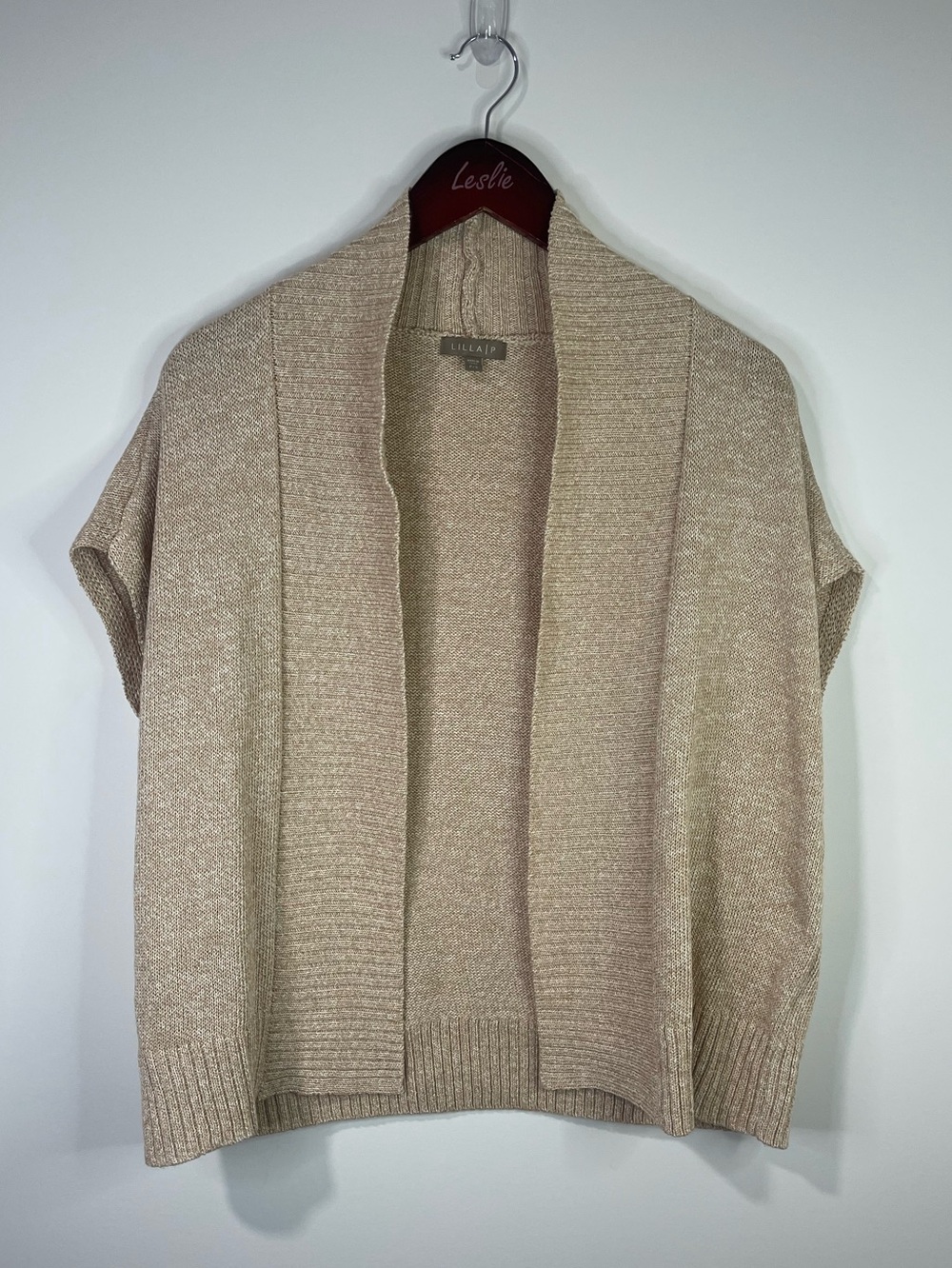 Lilla P Beige Open-Front Short-Sleeve Knit Cardigan